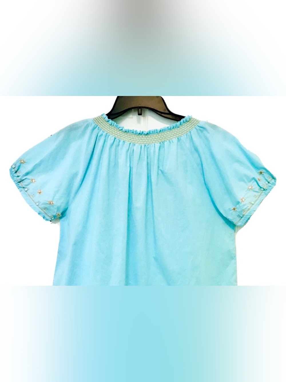KC Khakis & Co. Womens M Mint Peasant Embroidered Beaded Short Sleeve Boho Top - Picture 9 of 10